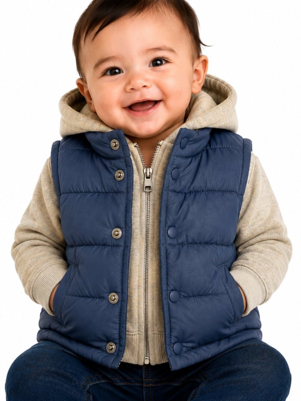 Old Navy Jacket, 6-12 Mo - Hooded Puffer Vest Style - Blue Gray Baby Unisex